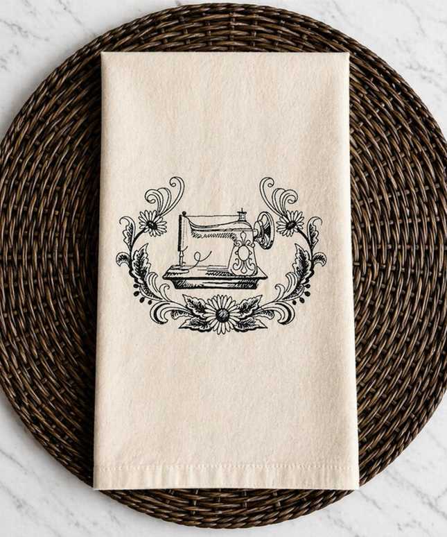 Sewing Machine Themed Kitchen Towel, Farmhouse Kitchen Towel