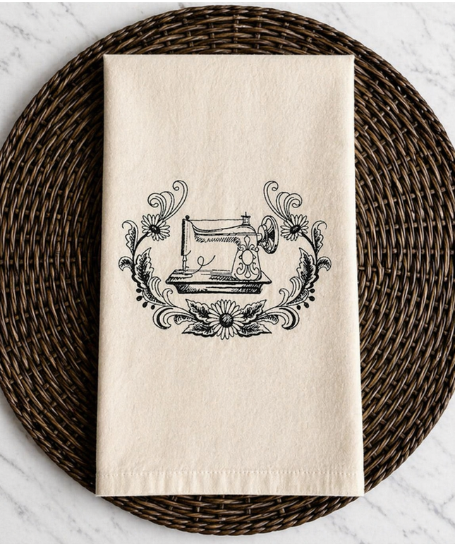 Sewing Machine Themed Kitchen Towel, Farmhouse Kitchen Towel