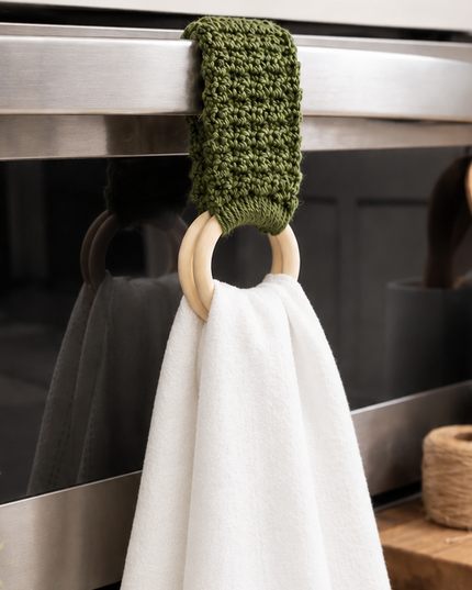 Crochet Towel Ring Holder Handmade, Wood Ring Towel Holder
