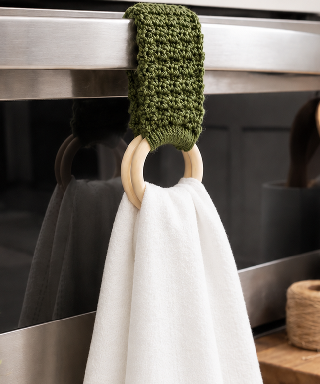 Crochet Towel Ring Holder Handmade, Wood Ring Towel Holder