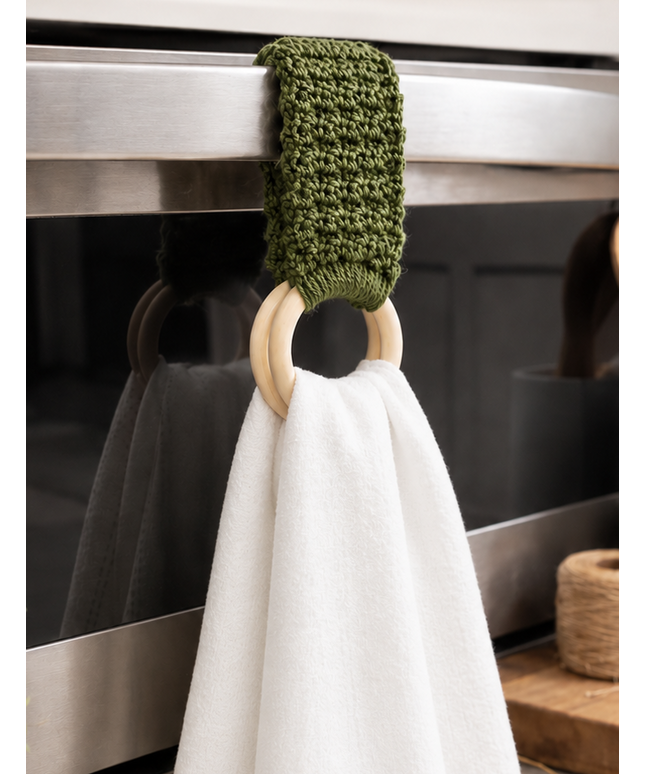 Crochet Towel Ring Holder Handmade, Wood Ring Towel Holder
