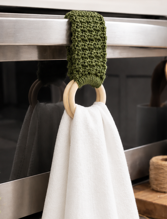 Crochet Towel Ring Holder Handmade, Wood Ring Towel Holder