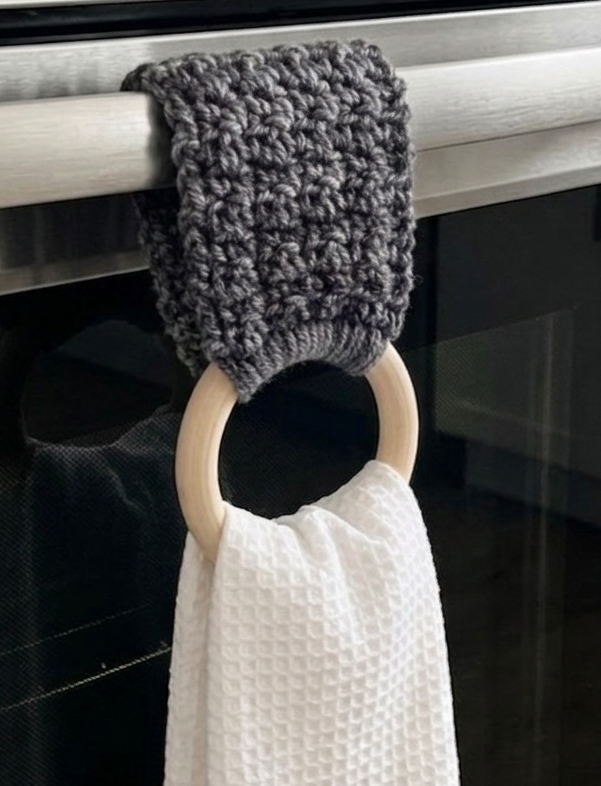 Crochet Towel Ring Holder Handmade, Wood Ring Towel Holder