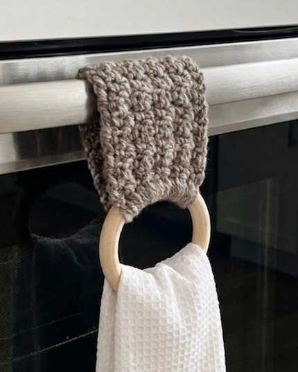 Crochet Towel Ring Holder Handmade, Wood Ring Towel Holder
