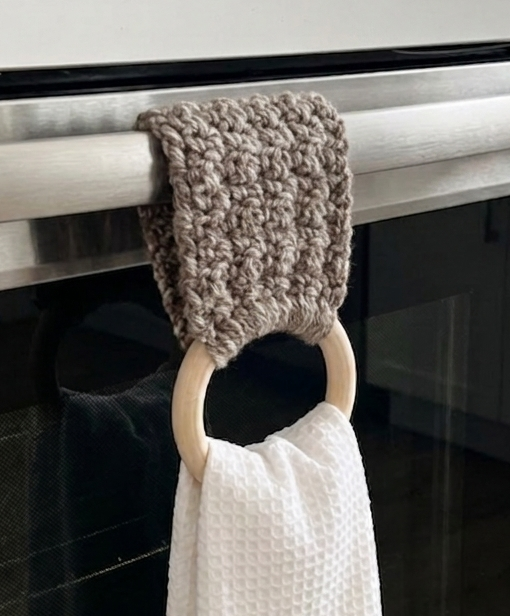 Crochet Towel Ring Holder Handmade, Wood Ring Towel Holder