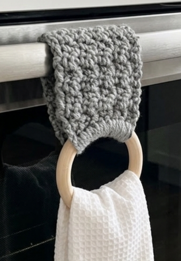 Crochet Towel Ring Holder Handmade, Wood Ring Towel Holder